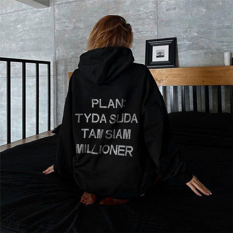 Autumn Women's Fashion Hooded Letter Coat, Loose Fit, XS-5XL, Street Style, Drop Shoulder Sleeves