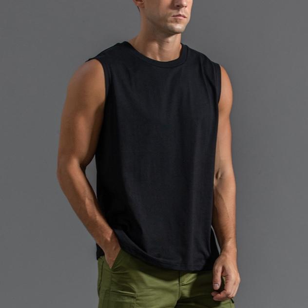 Футболка без рукавов из хлопка, мужская спортивная майка, свободная, удобная, однотонная, для фитнеса, мужская майка 2XL чёрный