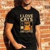 Vintage I Love Cats And Coffee Graphic T Shirt Cool Ginger Cat With Sunglasses Print Cat Lover Coffee Addict Pet Owner Clothes