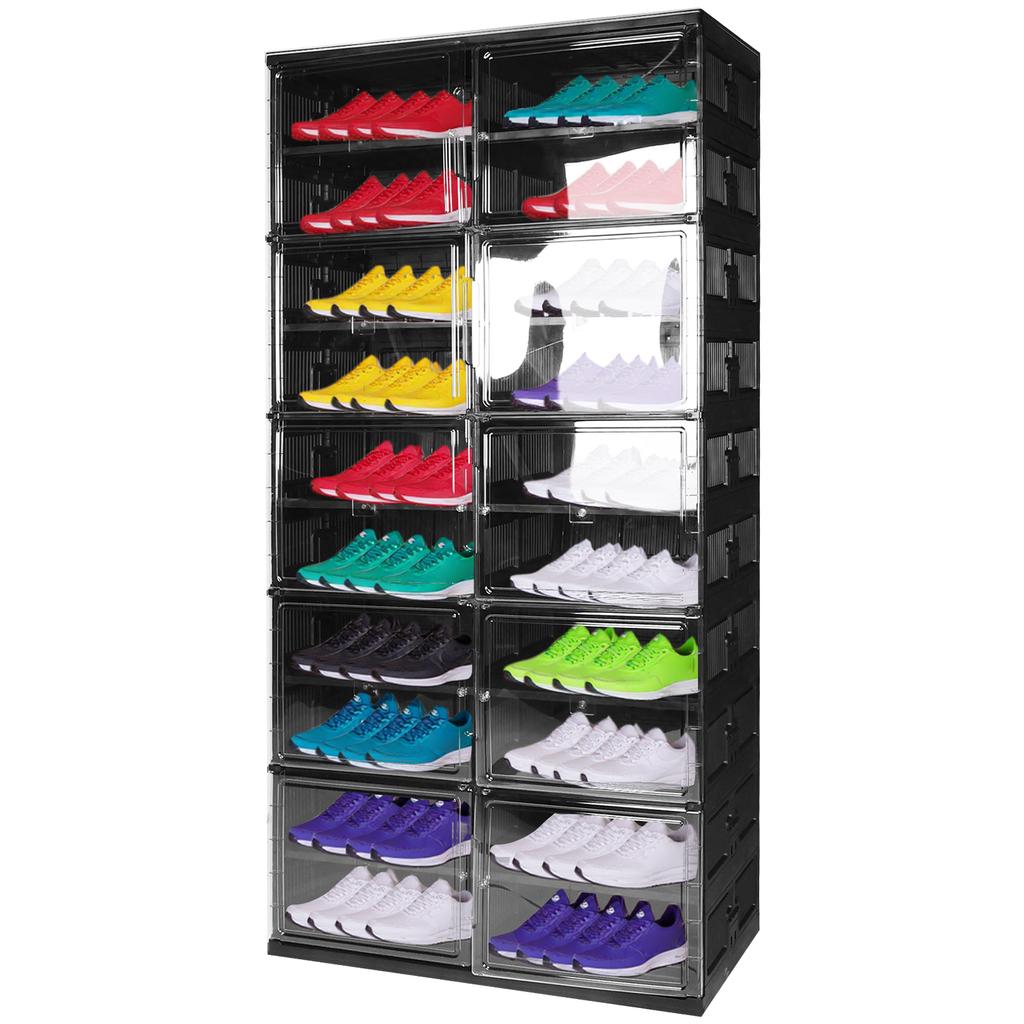 10 Tiers 40 Pairs Collapsible Shoe Storage Box with Magnetic Clear Door Shoe Rack Organizer Shoe Shelf for Entryway Living Room
