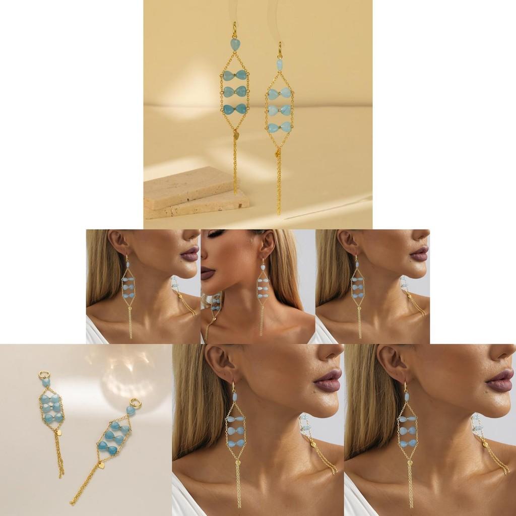 Stylish Blue Geometric Natural Stone Earrings For Fall 2023 Ladies