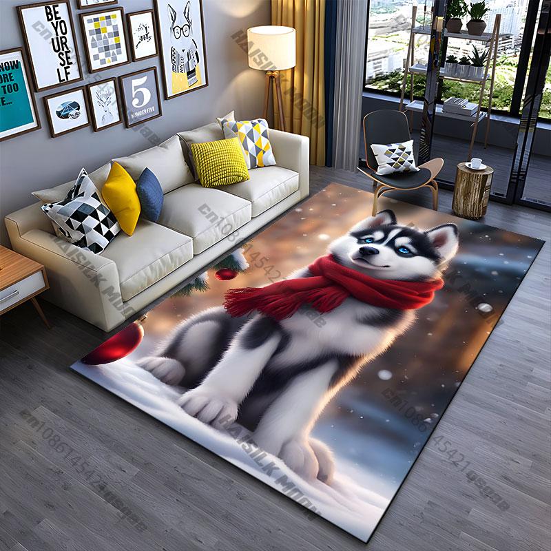 Husky puppy winter holiday warmth carpet Yoga living room room decor children's crawling mat doormat area rug games mat