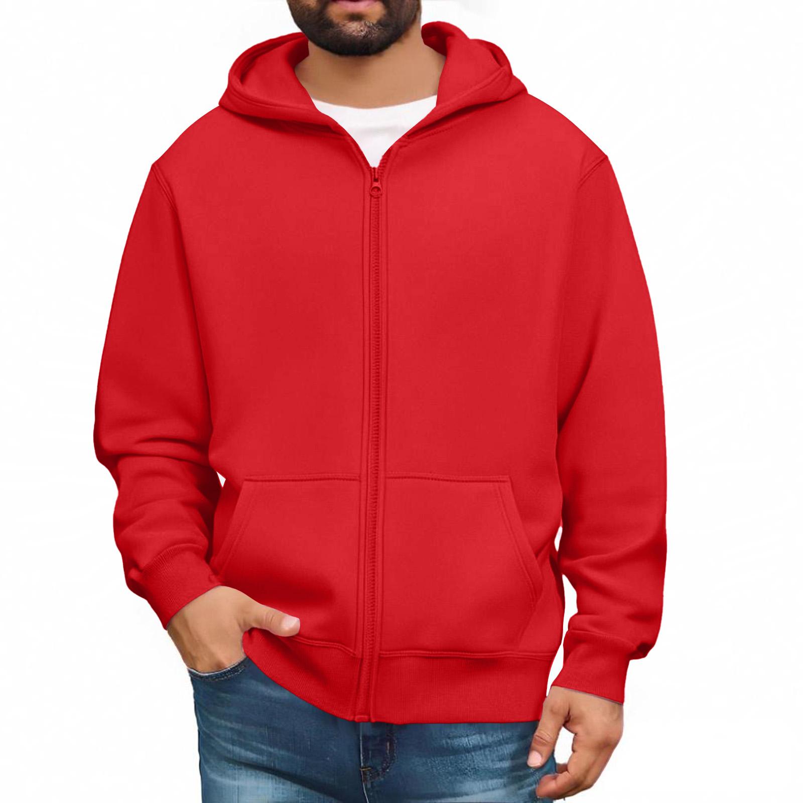 Amydeal Heren Sweatshirts met Lange Mouwen en Volledige Rits, Pullover Tops, Casual en Lange Jassen met Zakken L rood