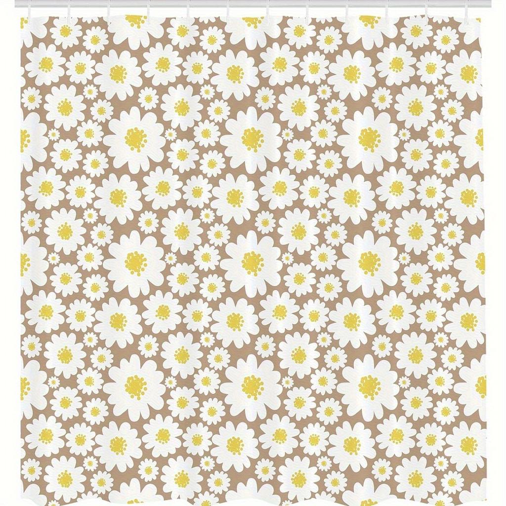 Floral Shower Curtain - Pastel Daisy Print, Polyester Woven, Fashion Theme, All-Season Bath Decor, Line Dry, Includes 12 Hooks