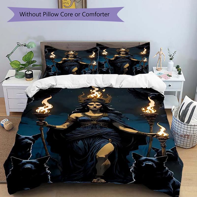 

3pcs Anime Goddess with Wolves & Ravens Bedding Set - Includes 1 Quilt Cover and 2 Pillowcases (No Core) - Perfect for Bedroom Decor, Festive Gifts, P 135x200cm