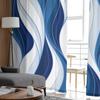 Dark Blue Ripples Lines Sheer Voile Curtains for Bedroom Window Holiday Decoration Transparent Tulle