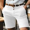 Mens Linen Cotton Button Fly Straight Leg Casual Shorts