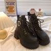 Fashion Leather Woman Short Shoes With Laces Chunky Heel Height Increasing Booties High Quality Hot Sale Y2k Goth Ankle Boots for Women