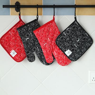 1 Pz Rosso Nero Cotone Cucina Forno Cottura Strumento Guanto Microonde Presina Guanti da Forno Tappetino da Tavolo