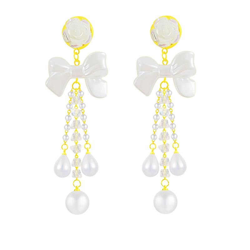 Pearl Bow Tassel Earrings Female Korean Version of the Niche Design 925 Silver Needle Ladies Temperament Earrings Earrings Jewelry
