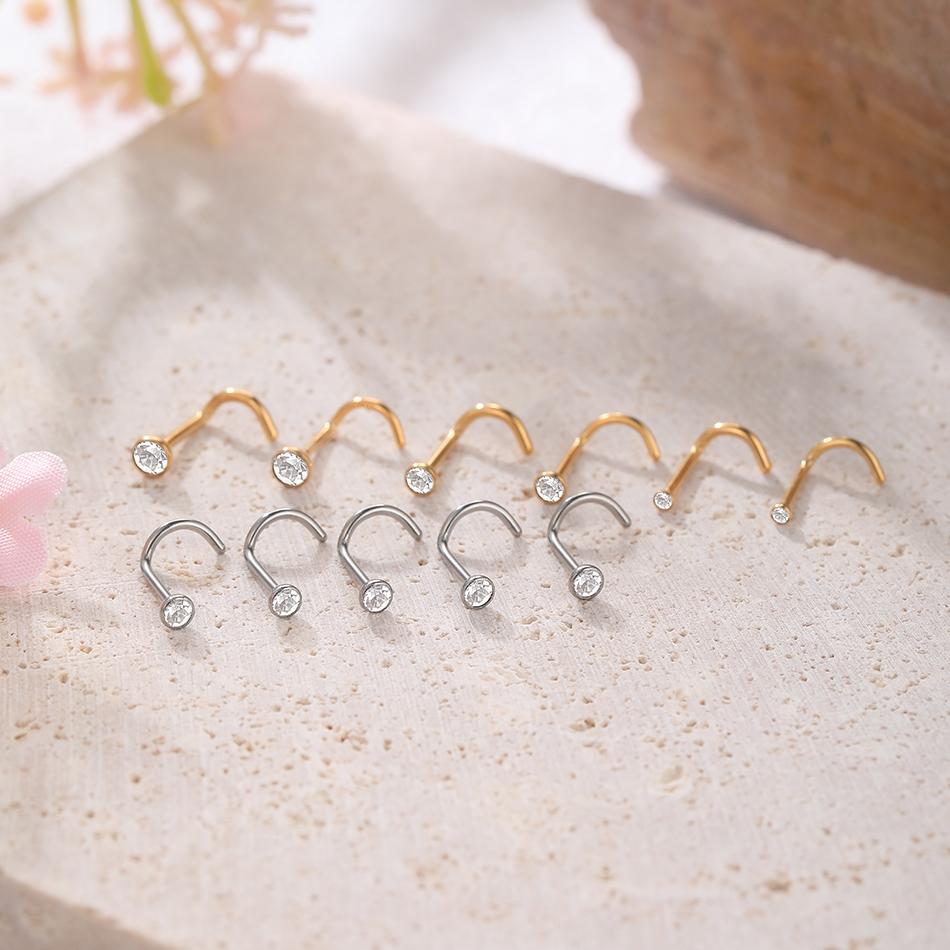 1/5PCS Titanium 1.5/2/2.5/3mm Gem Nose Stud Piercing Earring Gold Color Nose Screw Prong CZ Nose Nostril Piercings Retainer Gift