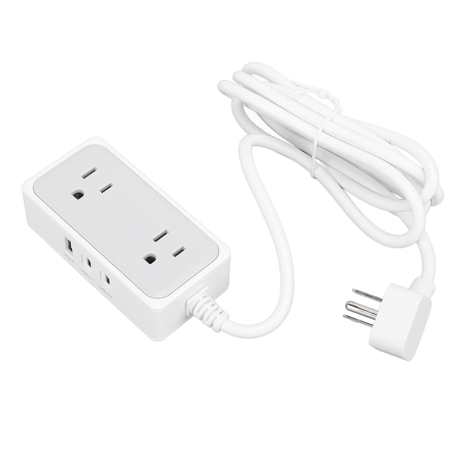 

Подовжувач живлення 1250 Вт, 5 в 1, USB-порт типу C, розетка змінного струму, плоска розетка, багаторазеткова розетка, розгалужувач для дому US Plug