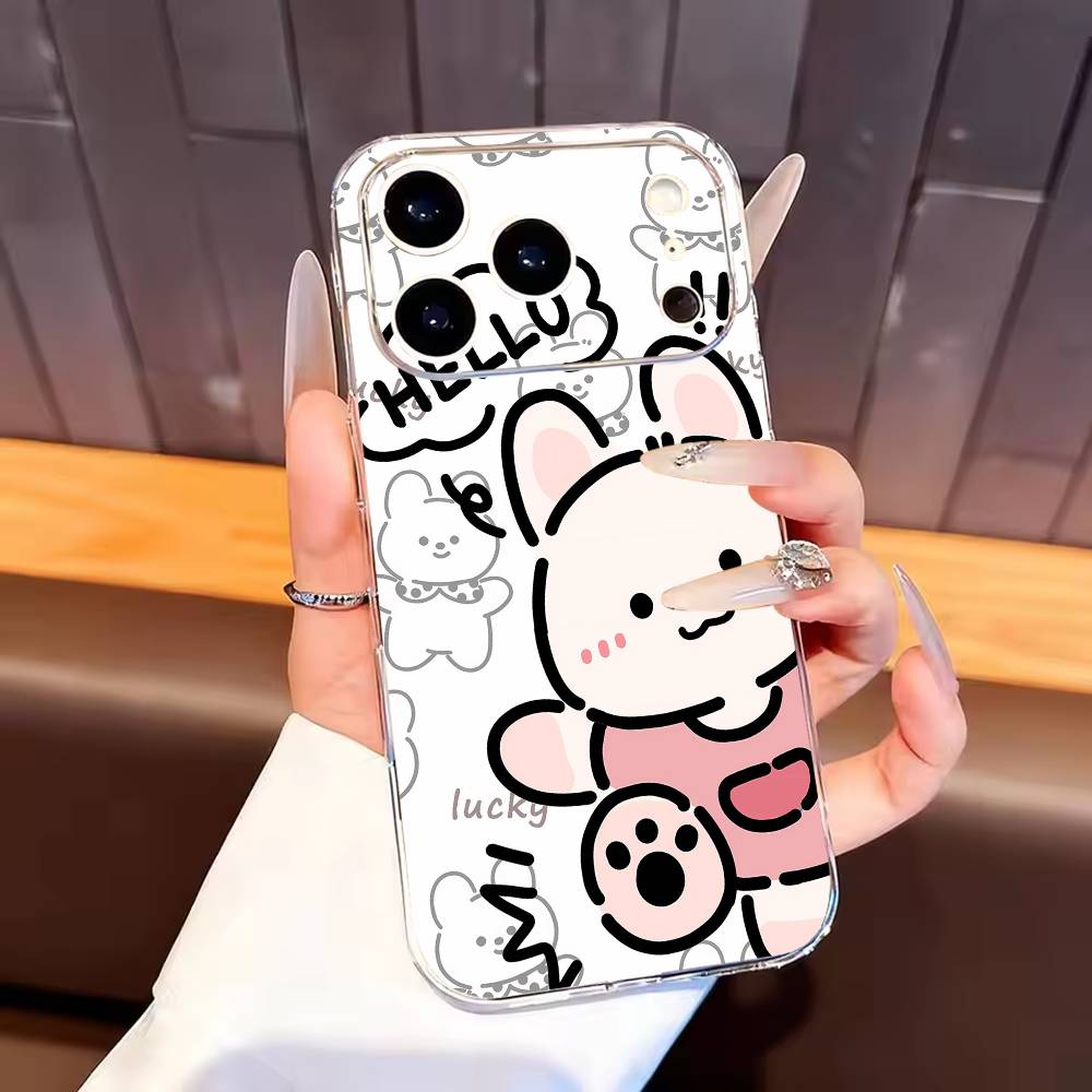 Cute Cartoon Couple Phone Case For iPhone17,16,15,14,13,12,11 Plus,Pro Max Soft Transparent Cover