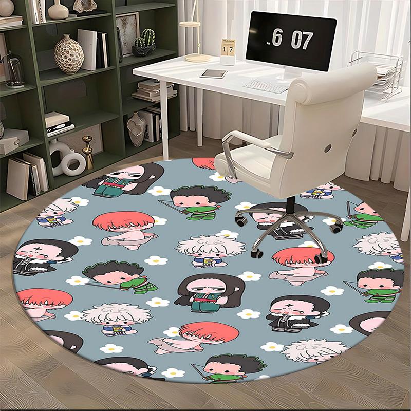1pc Anime Cartoon Design Round Carpet - Office Chair Mat, Non-Slip Rug for Home Decor, Living Room, Bedroom