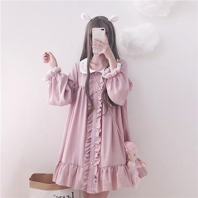 Rochie de primăvară toamnă pentru femei Harajuku roz doamnelor cu volan din dantelă cu plasture Kawaii rochii Lolita Cosplay dulci rochii largi