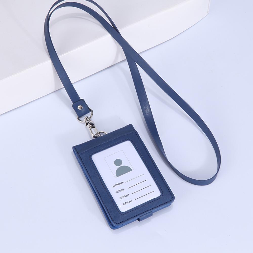 PU Leather Name Badge Holder With Lanyard ID Card Cover Work Card Holders  School Acsesories