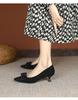 2025 Spring/Autumn Black Bow Low Heel Stiletto: French Pointed Toe Women's High Heels.