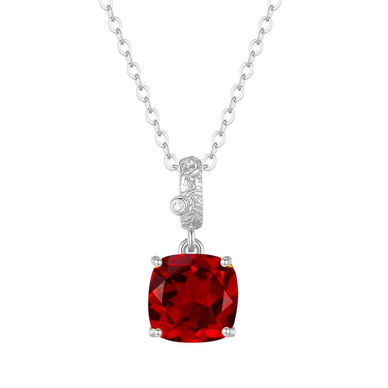 Women's S925 Pure Silver Necklace, Ice-Cut Natural Crystal, Premium Gemstone Series, Princess Square Pendant