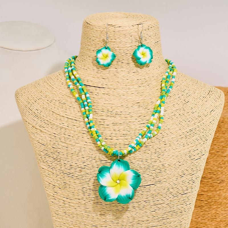 Elegant Colourful Flower Floral Set Earrings Necklace Sweet Braided Necklace Fashion Jewelry