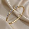 Freetry Glossy Golden Plated Round Bangle Bracelet for Women Fashion Cross Inlaid Zircon Open Spring Bangle Female Jewelry Gift