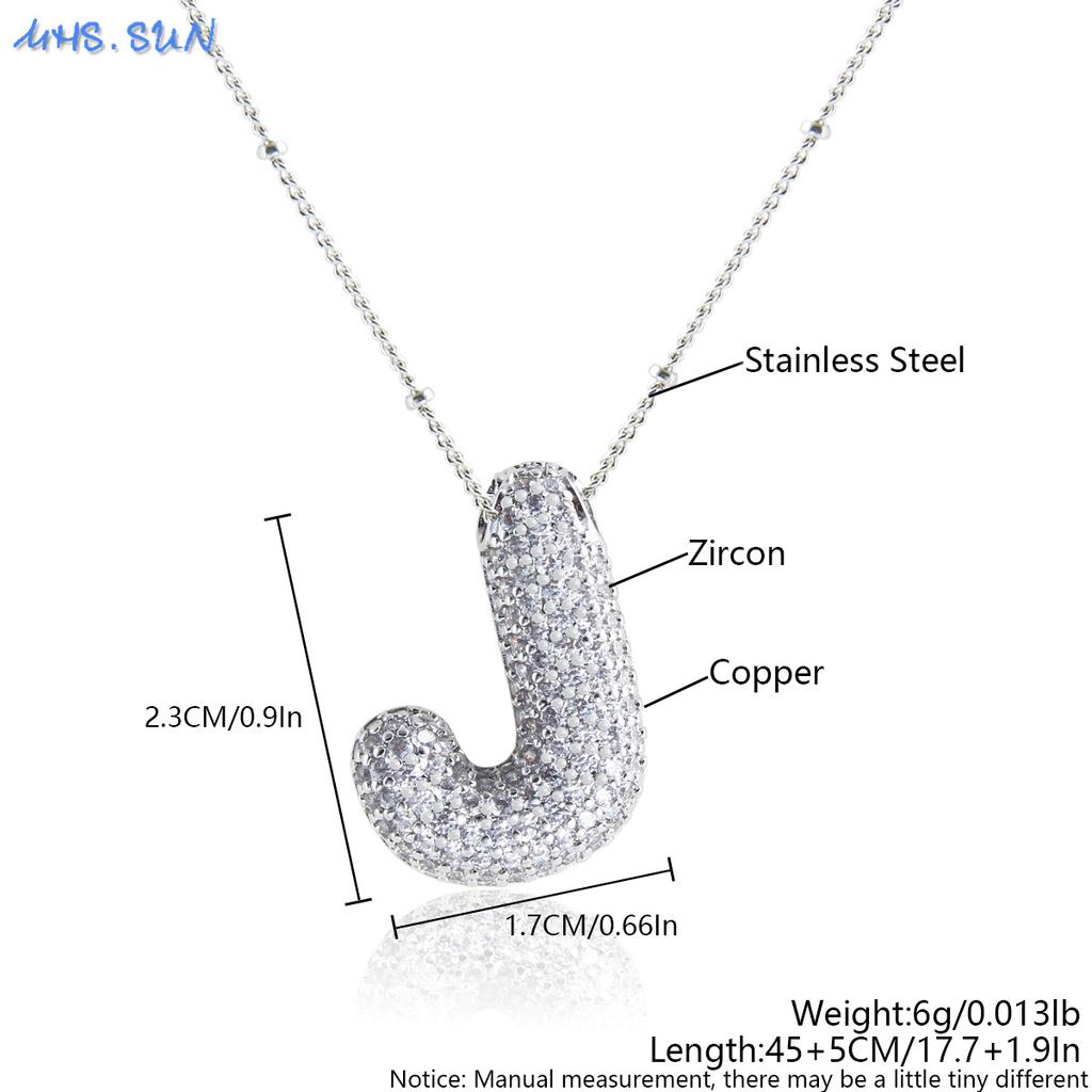 MHS.SUN High Quality Bubble Initial Necklace Letter A-Z Silver Color Zircon 26 Initial Balloon Pendant For Women Men Jewelry
