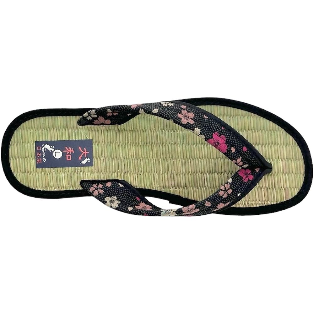 Daimyo Shokai Women's Japanese Style Tatami Sandals Black Floral Pattern Size L