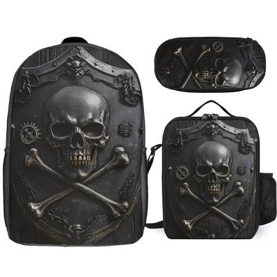 Skull Cartoon Backpack Set for Primary School Students - 3-Piece
