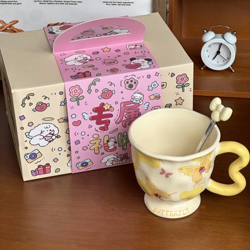 Ins styl prémiový motýlkový hrnek dárek k narozeninám pro dívky praktický keramický hrnek suvenýrový hrnek dárková krabička
