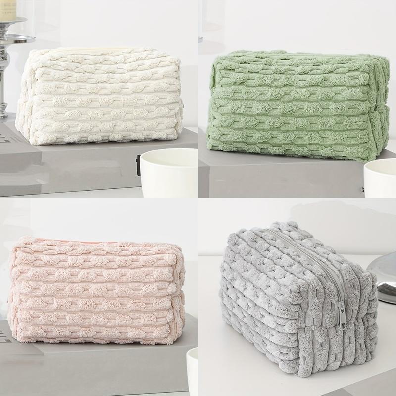 Plüsch-Make-up-Tasche in einfarbig, große tragbare Tasche für Damen, Toilettenartikel-Organizer