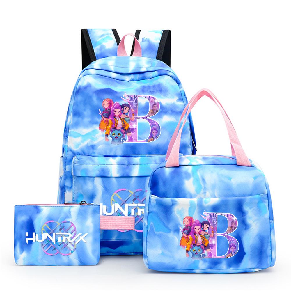 3Pcs/set Cartoon 26 English Letter Printed Backpack with Lunch Bag Pengcil Case for Teenager Girl Boy Bookbag Large Capacity Travel Bag Kid Gift