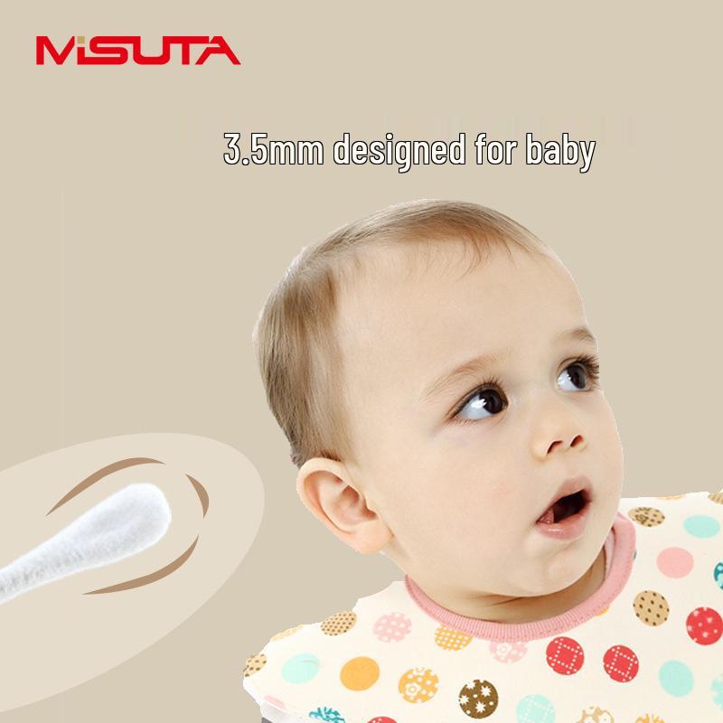 Wattestäbchen für Babys, Doppelkopf, dünner Schaft, 400 Stück zur Reinigung von Ohren und Nase von Neugeborenen