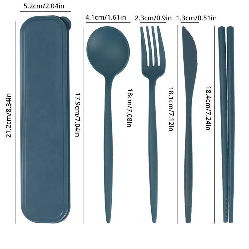 4-piece Wheat Straw Tableware Knives Forks Spoons Chopsticks New Portuguese Plastic Portable Tableware Set Dinnerware Set