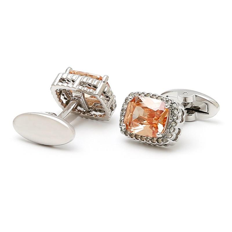 

Men s Cufflinks Light Luxury French Temperament Inlaid With Orange Zircon Square Sleeve Stud Jewelry artificial