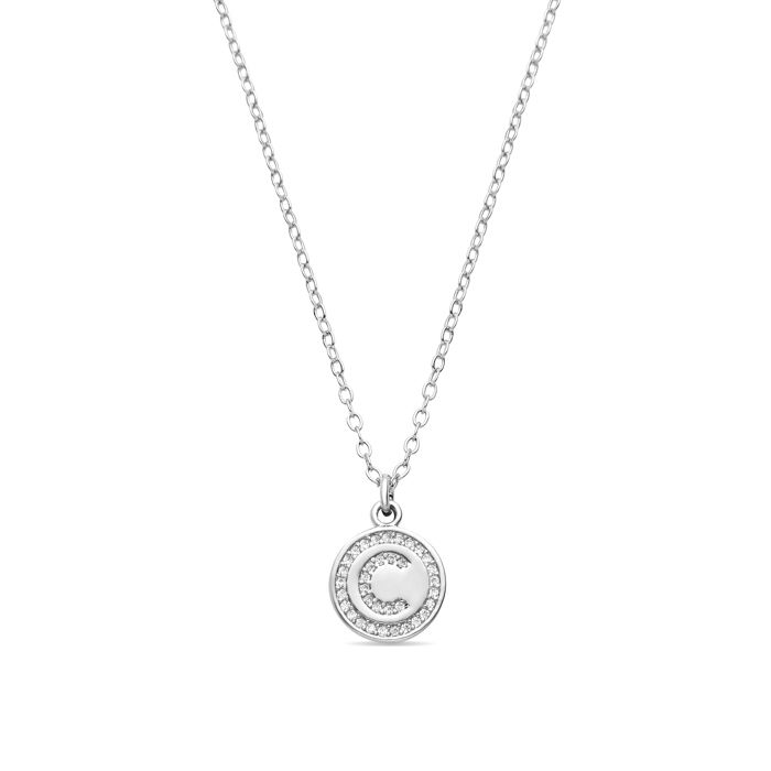 Luxenter Collier de zirconium brillant finition en rhodium - Alphabet C