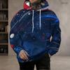 Men S Plus Size Printed Pullover Hoodie Long Sleeve Drawstring Hood Kangaroo Pocket Blue Red White