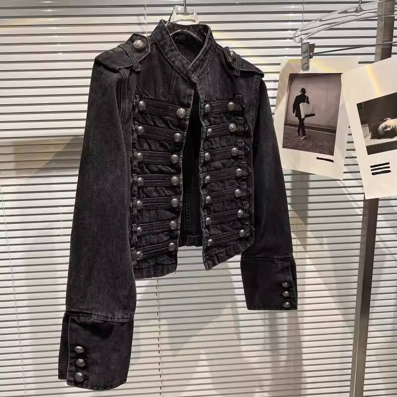 DRIPX Autumn New Fashion Metal Buckle Design Shoulder Strap Denim Short Jacket For Women High Street Coat Female