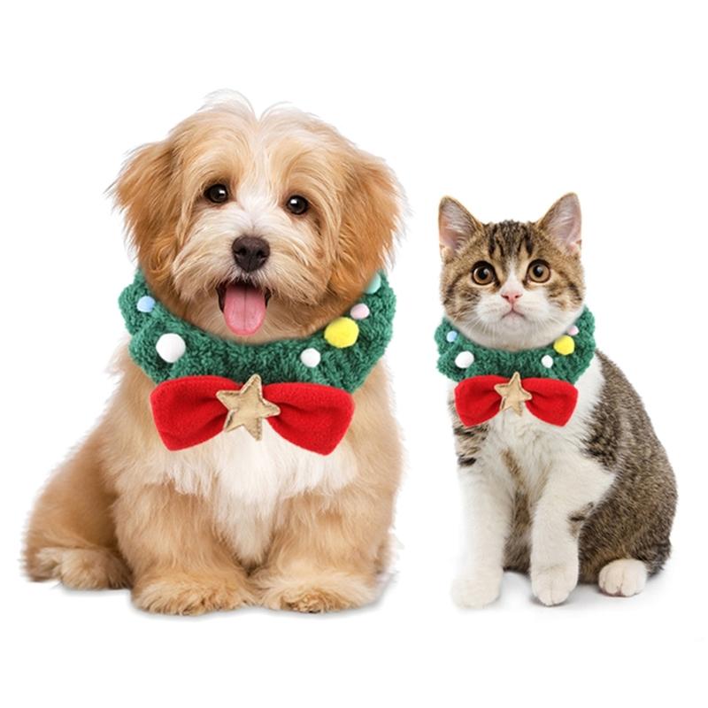 Christmas Pet Costume Dog Cats Neck Jewelry Bowknot Collar Necklace Pet Birthday Supply Dog Collar Soft Pompoms