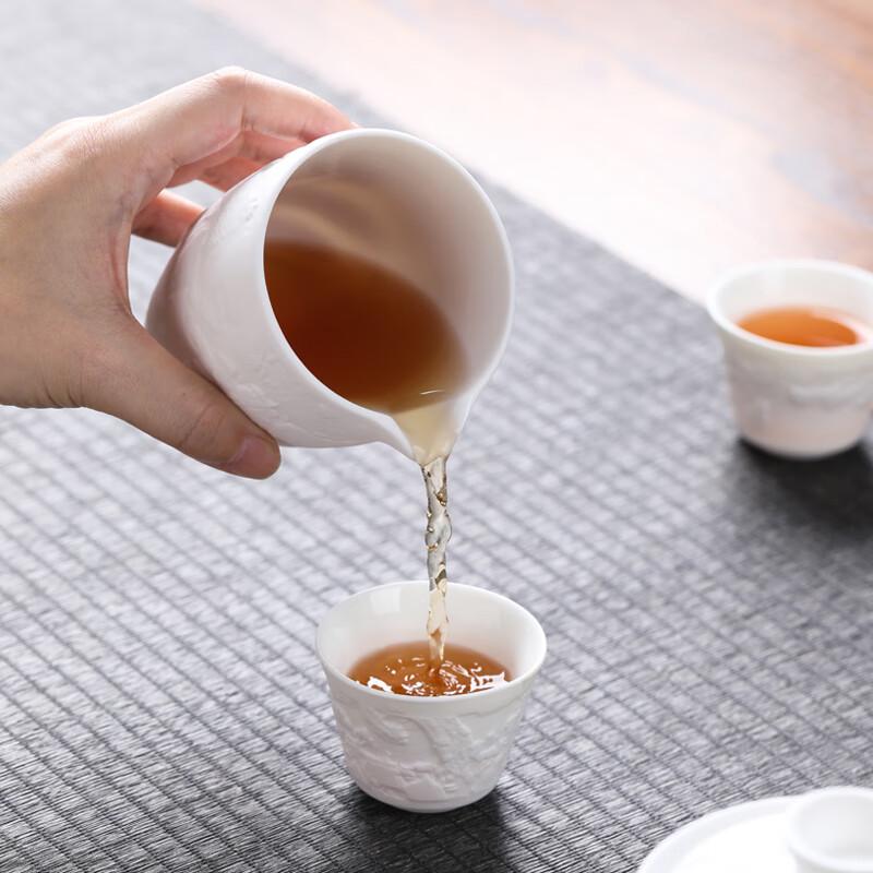 Embossed Mutton Fat Jade White Porcelain Gongfu Tea Set