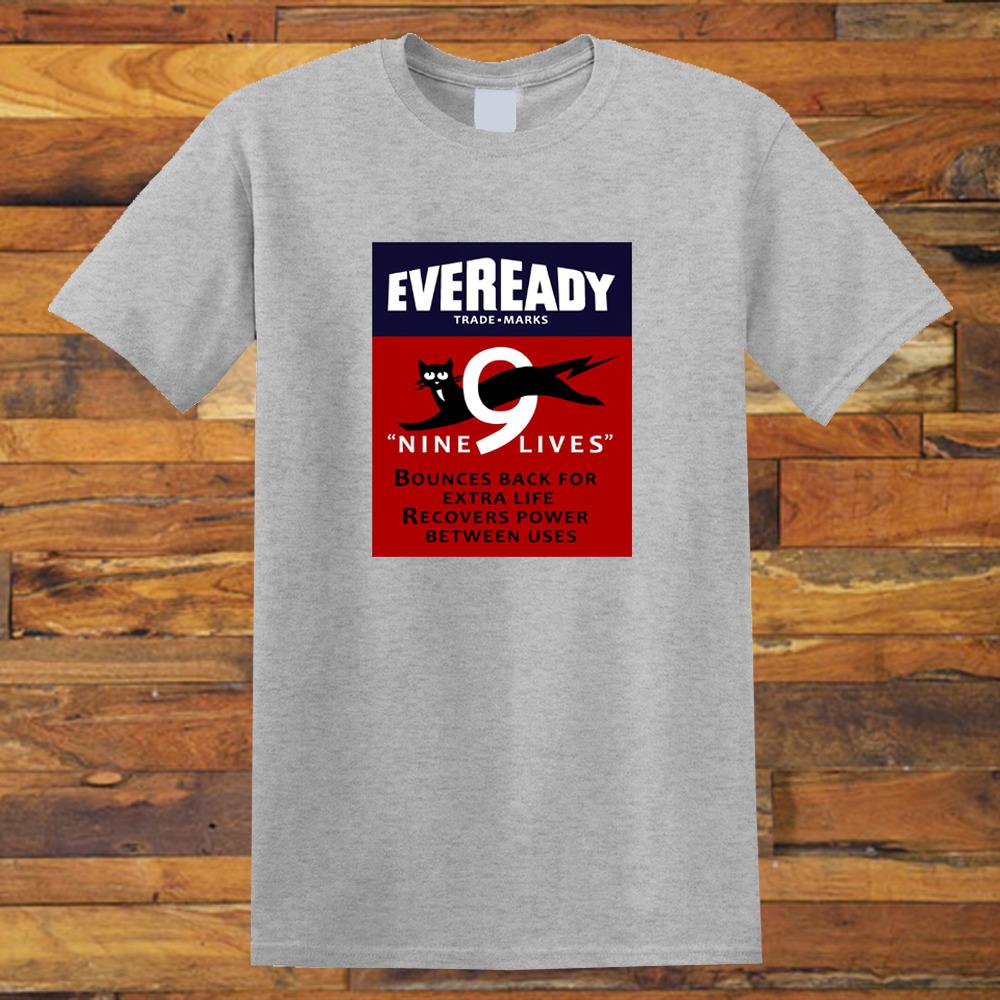 Unisex shirt Cotton Oversize Large Size Eveready Retro Battery Black Cat Nine Lives Men's Grey