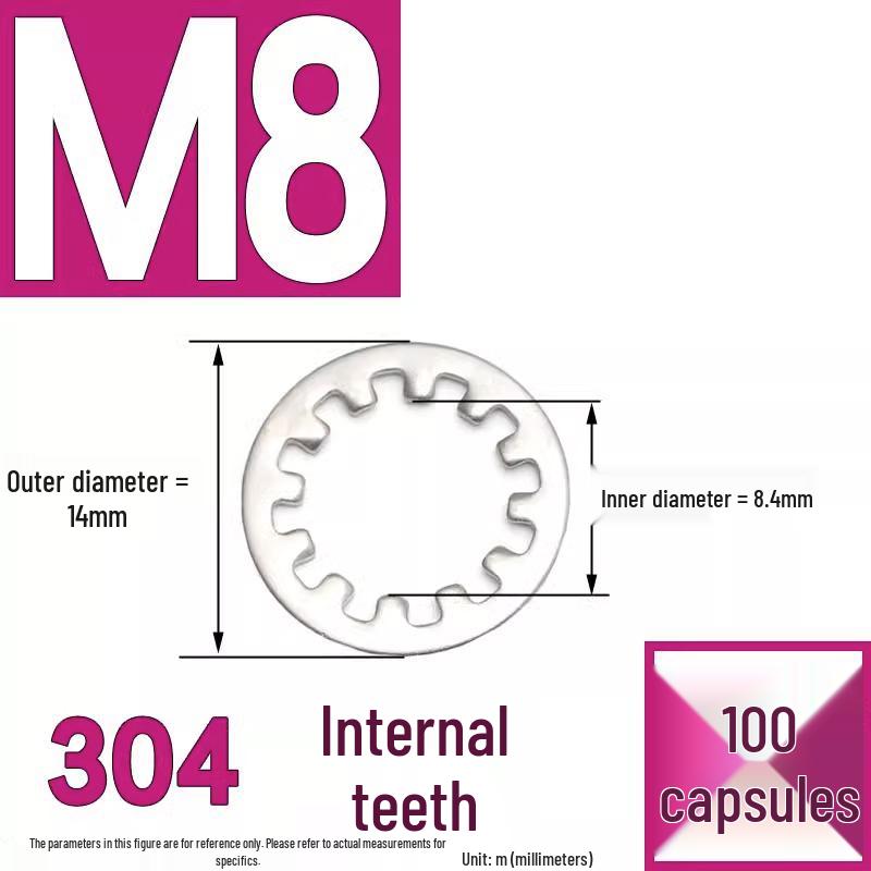 304 Stainless Steel External & Internal Tooth Lock Washer, Anti-Slip, Anti-Loosening, Size M6-M30