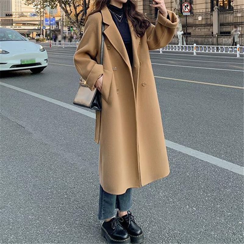 Tooxika New Autumn And Winter Commuter Solid Color Wool Coat For Women Mid-length Lace-up Wool Coat