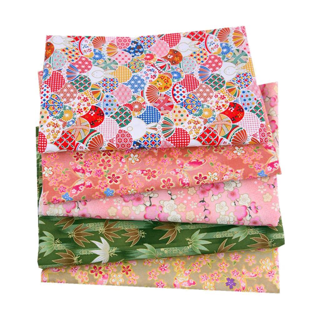 5PCS/0x25cm Vintage Japanese Style Floral Golden Stamping Printed Fabric Assorted DIY Patchwork