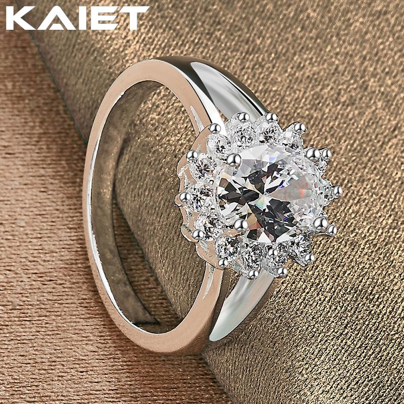 925 Silver Flower Shiny Crystal 7-10 Ring Charm Accessories For Women Jewelry