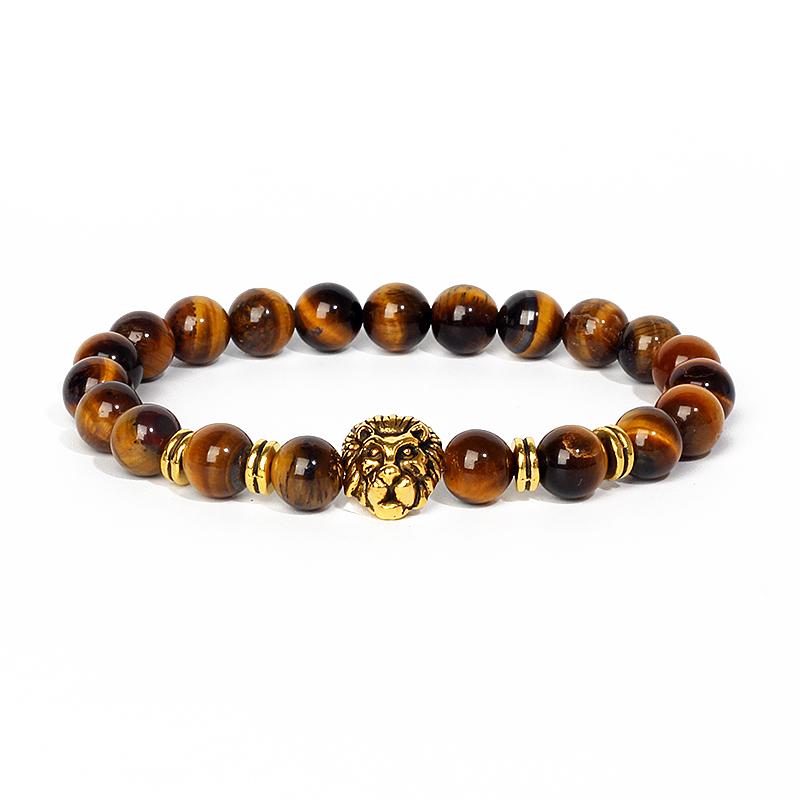Leopard Head Beaded Bracelets for Men Women 8mm Rock Lava Stone Crown King Lion Charm Bracelet Set Natural Stone Elastic Jewelry