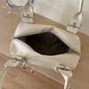 Spring Metallic Soft Leather Boston Shoulder Bag Fashion Rivet PU Leather Hot Girl Motorcycle Underarm Ladies Big Handbag Black