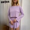 GMXIA Long Sleeve Shorts Autumn and Winter O-Neck Pajamas Two Piece Women's Home