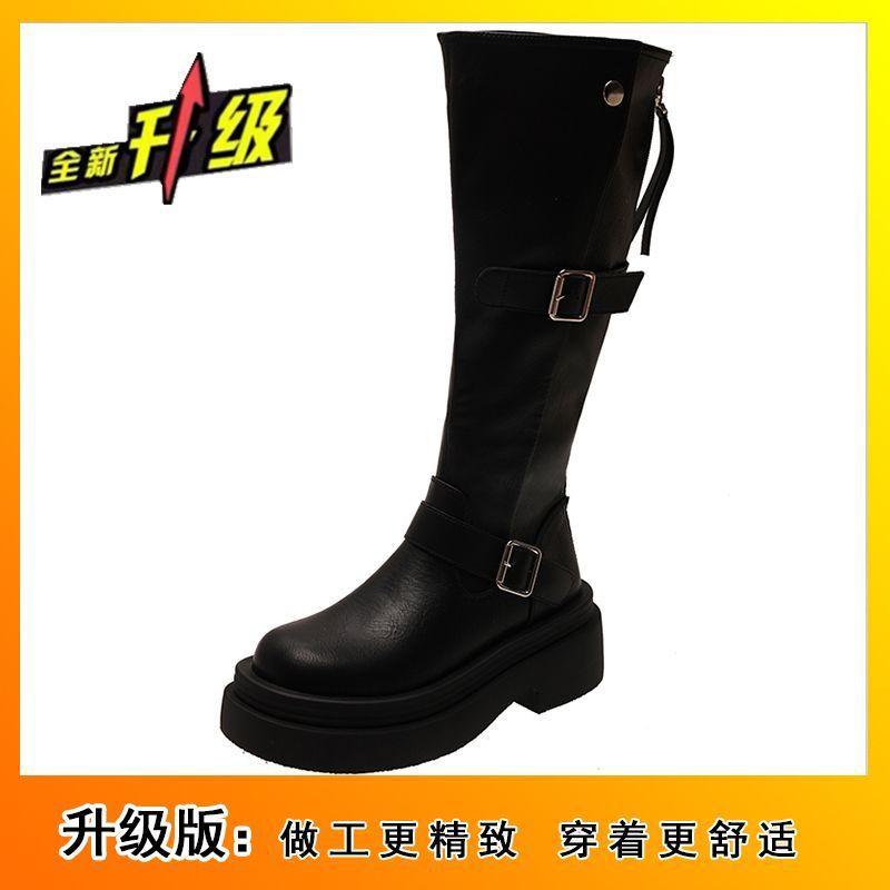 2025 New Autumn and Winter Thick Heel Thick Sole Thin Elastic Boots Tall Knight Boots Brown Small Boots Women