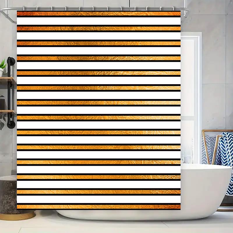 

Luxury Gold Striped Shower Curtain With Black Edges Perfect For Bathroom Decor (47X89 Inches) W60H190(CM)-1 Pcs