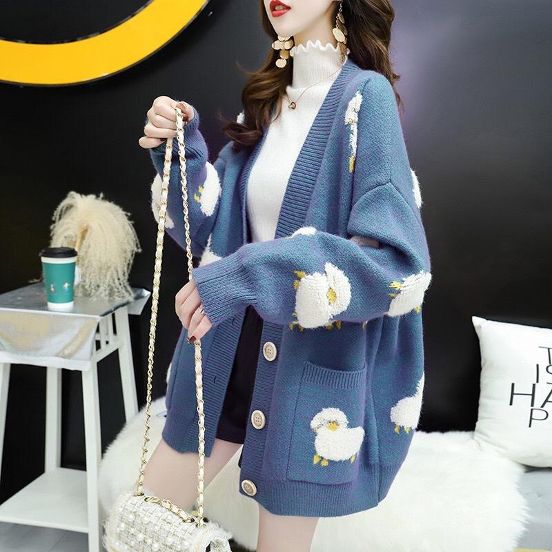 Winter Autumn Sweater Women Sweater Winter Color Matching Animal Pocket Cartoon Sheep Loose Women Cardigan Women