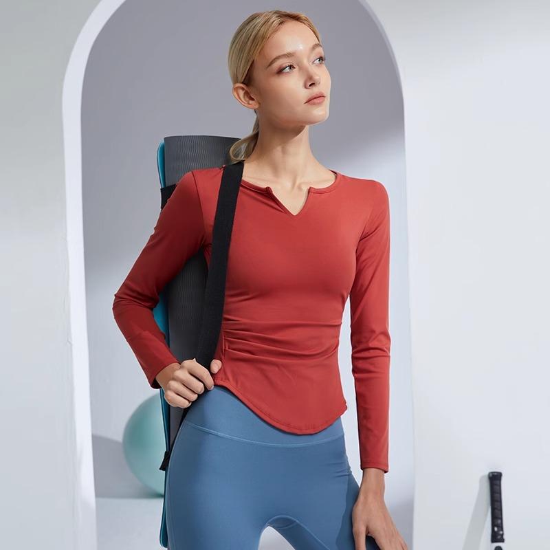 Sports Tops Women's V-Neck Stretchy Quick Dry Yoga Clothing Training Long Sleeve Tight Slim Fitness Clothes